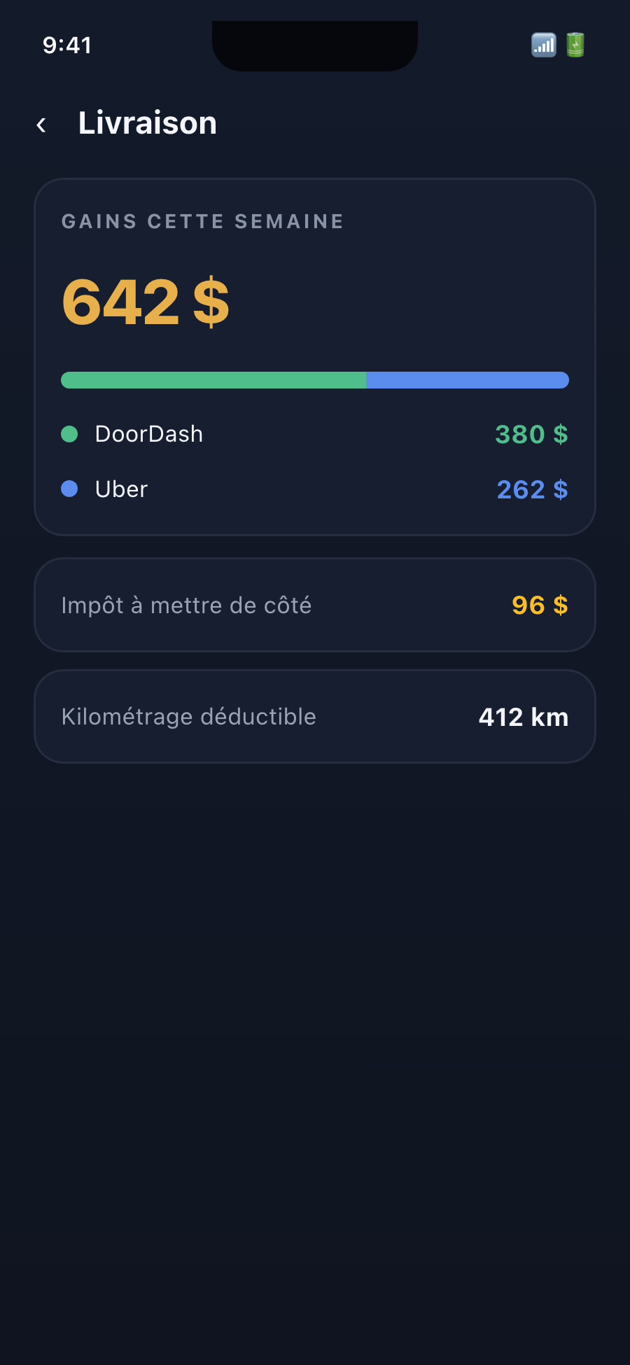 Aperçu de l'écran Livraison de Louviko